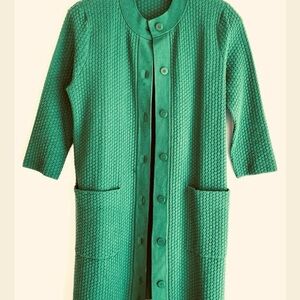 COS Size S Long Cardigan Green 3/4 Sleeves, Cotton Blend Machine Wash Excellent